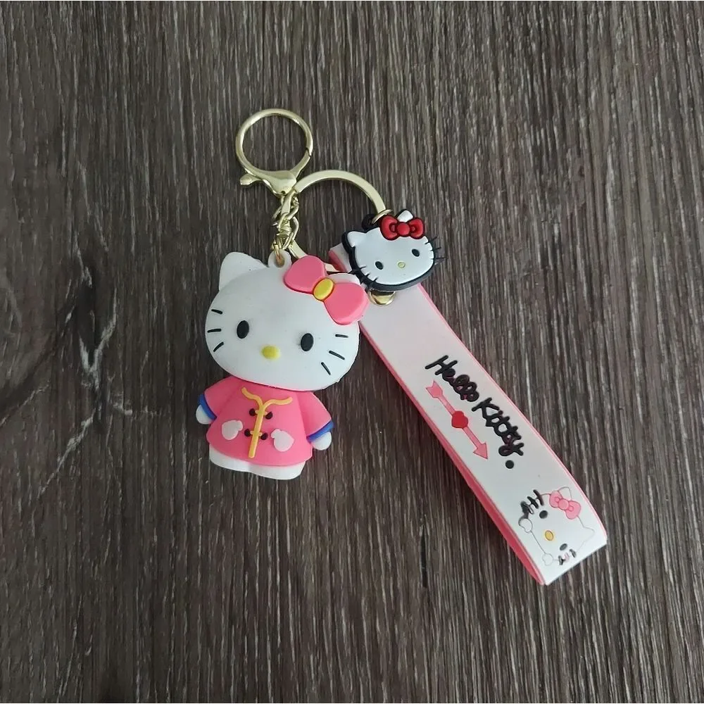 Hello Kitty Pink and White Keychain with Gold Accent